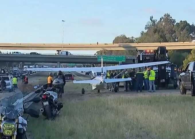 Miraculous landing: plane avoids cars during US motorway emergency