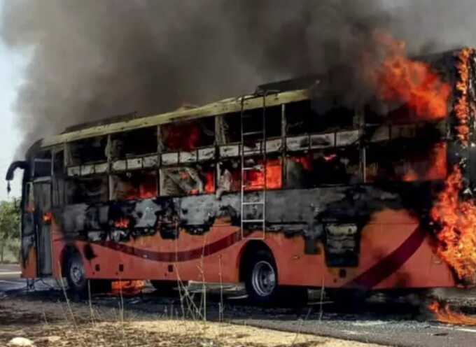 Dozens feared dead as sleeper bus catches fire on Jaisalmer-Jodhpur highway in India
