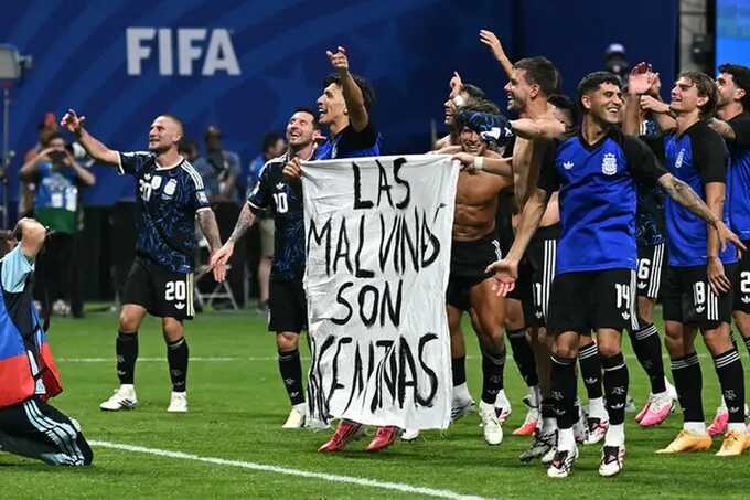 Argentina spark Falklands row with post-match banner after beating England