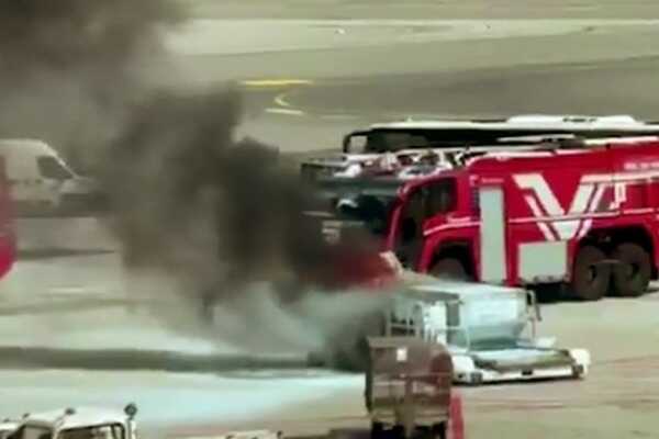 British Airways baggage container catches fire at Milan airport after unloading