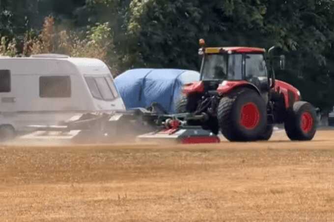 Furious farmer uses tractor to block traveller encampment near Hampshire school