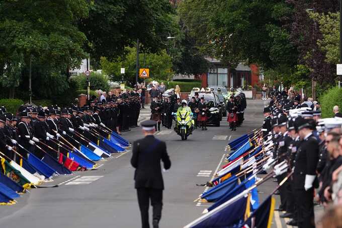 Hundreds of police officers line streets for funeral of PC Matthew Blades