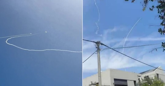 Photos show rockets being intercepted over the Tel Aviv (Picture: X)