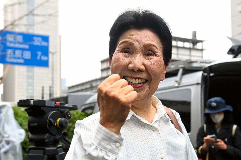 Hakamada’s elder sister Hideko pictured after the green light was given for retrial in March 2023