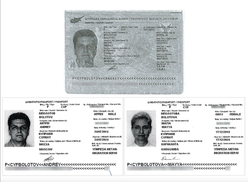 Andrey Bolotov and his ex-wife’s Cypriot passports.