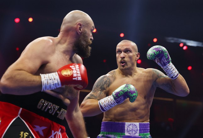 RIYADH, SAUDI ARABIA - DECEMBER 21: Oleksandr Usyk looks on against Tyson Fury during the IBF, IBO, WBA, WBC and WBO Undisputed World Heavyweight titles’ fight between Oleksandr Usyk and Tyson Fury as part of Oleksandr Usyk v Tyson Fury 2, Reignited card at Kingdom Arena on December 21, 2024 in Riyadh, Saudi Arabia. (Photo by Richard Pelham/Getty Images)