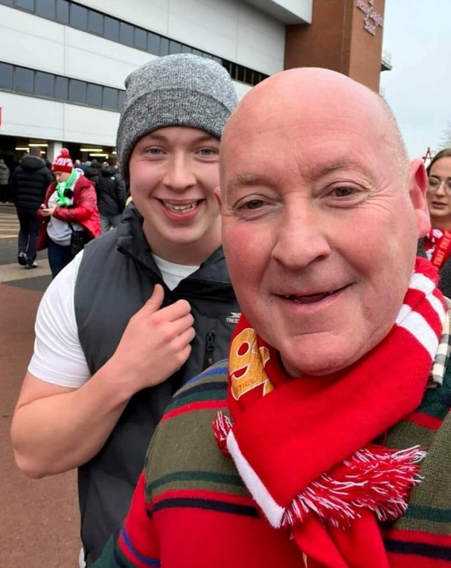 Michael Muldoon. Photo released January 2 2024. A dad is "lucky to be alive" after he was attacked outside a football ground and left with a serious head injury.Michael Muldoon, 54, a lifelong Liverpool supporter, attended the Reds game against Manchester City at Anfield on Sunday, December 1.Shortly after the final whistle, Michael was reportedly punched in the face by a person before falling over and hitting his head on a kerb.The resulting blow to his head left him unconscious for almost five minutes and a head injury that he needed stitches for.Michael was rushed to hospital where doctors assessed his black-eye before telling him how lucky he was to be alive after the blow to the back of his head. eiqtidzeiqutinv