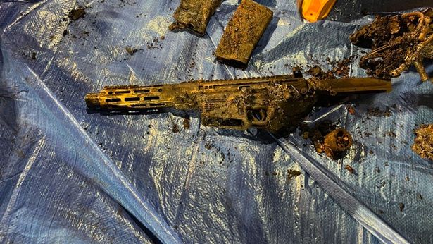 A rifle was found in the burnt out truck, which authorities say had been purchased legally