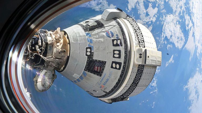 This photo provided by NASA shows Boeing’s Starliner spacecraft which launched astronauts Butch Wilmore and Suni Williams to the International Space Station docked to the Harmony module’s forward port on July 3, 2024, seen from a window on the SpaceX Dragon Endeavour spacecraft docked to the adjacent port. (NASA via AP)


 qhiqqhiqixeinv