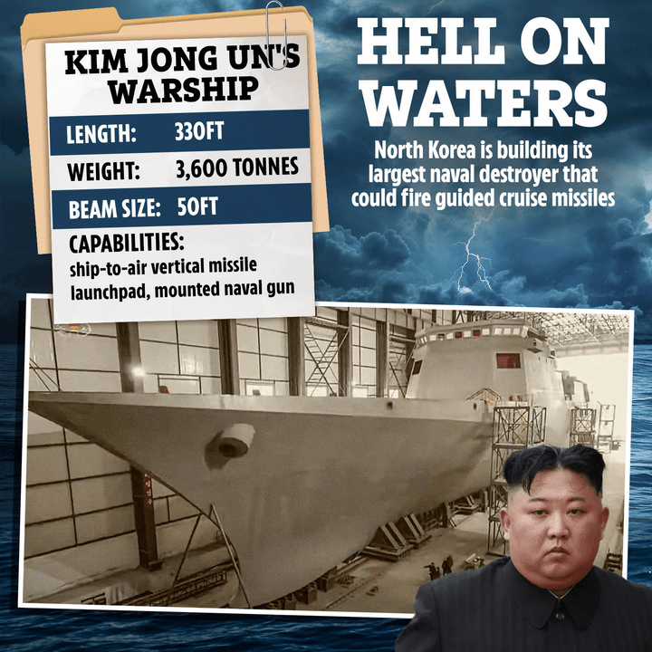 Kim Jong Un’s new warship: 330ft long, 3,600 tonnes, with ship-to-air missile launchpad and naval gun.