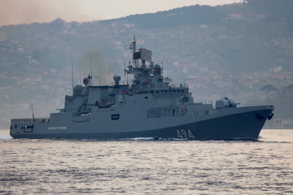 Russian Navy frigate Admiral Grigorovich sailing.