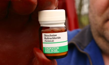 Pest controller with a bottle of Strychnine used for killing moles tdiqrixxidrdinv