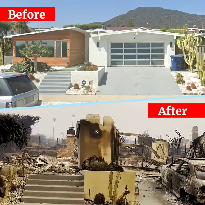 Fire damage on Wakecrest Avenue in Malibu, California.