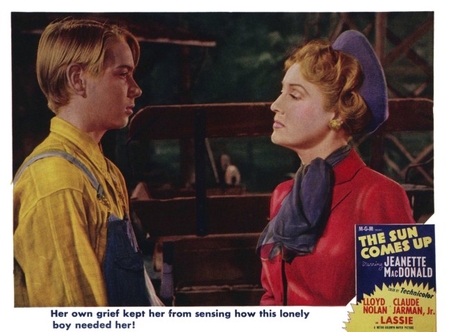 The Sun Comes Up, US lobbycard, from left: Claude Jarman Jr, Jeanette MacDonald, 1949. (Photo by LMPC via Getty Images)