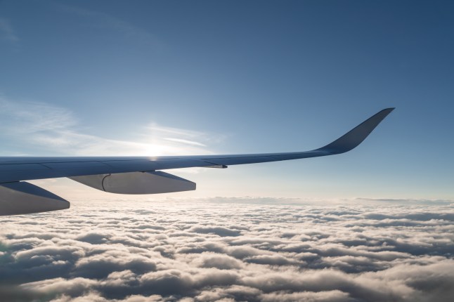 The aircraft flying on clouds.