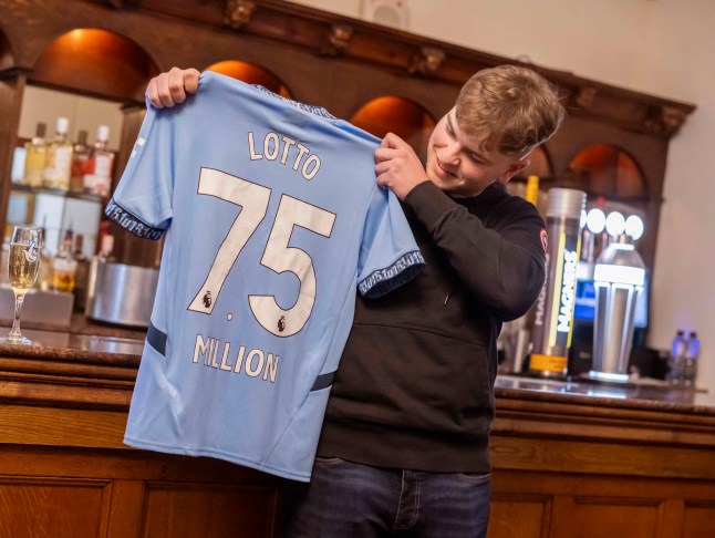 **FREE FOR EDITORIAL USE** 20-year-old James Clarkson celebrates winning ??7,533,329 on the National Lottery at Dalston Hall near Carlisle, UK. Picture date: Monday January 13, 2025. Photo credit should read: Anthony Devlin