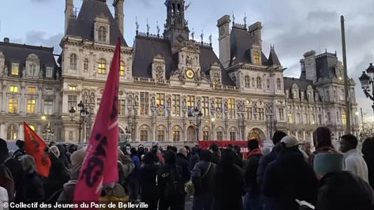 The Collectif des Jeunes du Parc de Belleville holds a protest outside Paris’s city hall