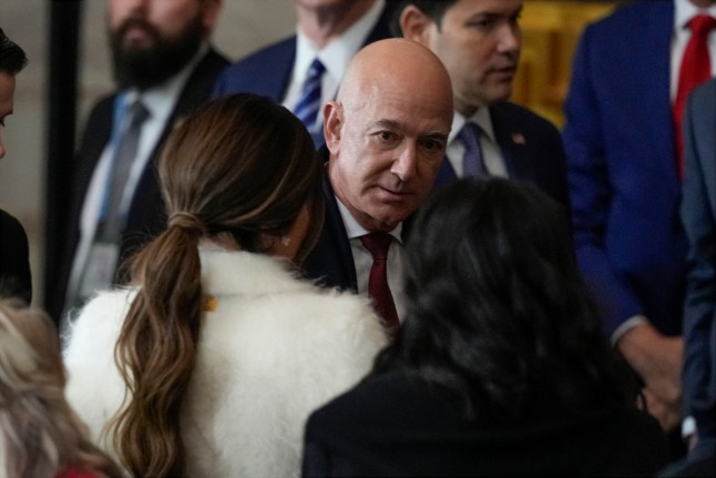 Jeff Bezos arrives before the 60th Presidential Inauguration in the Rotunda of the U.S. Capitol in Washington, Monday, Jan. 20, 2025. (AP Photo/Julia Demaree Nikhinson, Pool)