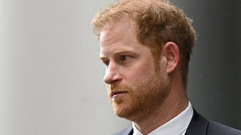 FILE PHOTO: Britain’s Prince Harry, Duke of Sussex walks outside the Rolls Building of the High Court in London, Britain June 6, 2023. REUTERS/Toby Melville/File Photo