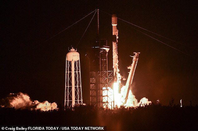 A SpaceX rocket carrying 23 Starlink satellites takes off from Kennedy Space Center on January 28