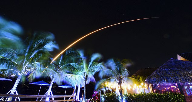 Pictured: SpaceX Falcon 9 carries Starlink satellites on January 28. Starlink has proven a lifeline for Ukrainian forces fighting the Russian invasion in eastern Europe