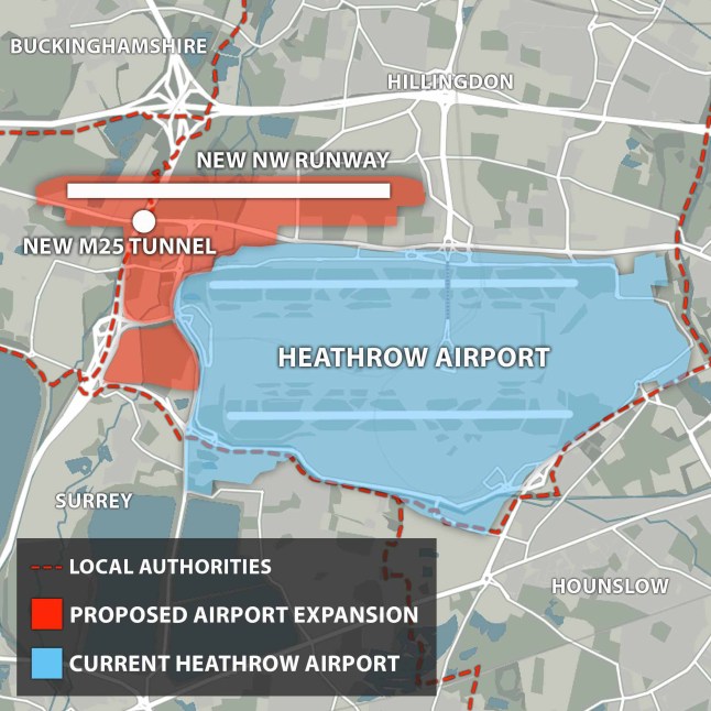 Map shows where the Heathrow Airport will expand.