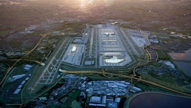 A CGI visual showing where Heathrow Airport will expand.