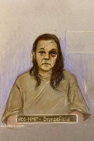 A court artist sketch by Elizabeth Cook of Gemma Watts