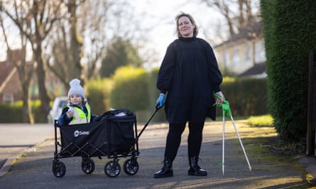 Leanne Gregory out litter-picking with her five-year-old son Jude