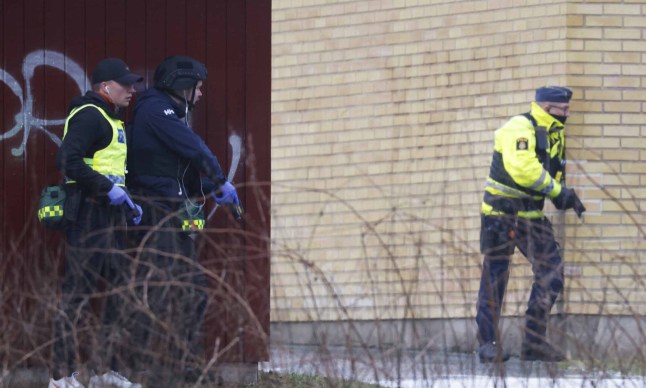 Photos showing a major police operation underway at Risbergska School in Sweden, on February 4, 2025, following reports of a shooting