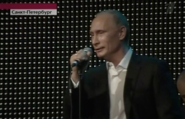 Vladimir Putin sings ’Blueberry Hill’ by Louis Armstrong at a charity concert in 2010.