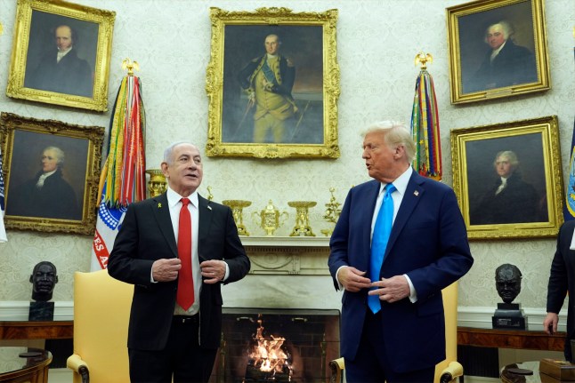 President Donald Trump meets with Israel’s Prime Minister Benjamin Netanyahu in the Oval Office of the White House, Tuesday, Feb. 4, 2025, in Washington. (AP Photo/Evan Vucci) qhiquqidttiqhzinv