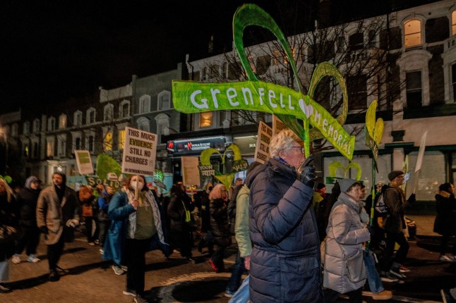 Mandatory Credit: Photo by Lab Ky Mo/SOPA Images/Shutterstock (15003879k) The Silent Walk started at Grenfell Tower and paraded without a word through the neighboring Notting Hill streets. Residents and locals took to the streets of Notting Hill in remembrance of the 72 who died in the Grenfell Tower fire. 7 and a half years on from the disaster, locals are still campaigning for justice and prosecutions which continues to evade them. Grenfell Tower Silent Walk London, UK - 14 Dec 2024 eiqehiqqhidqqinv