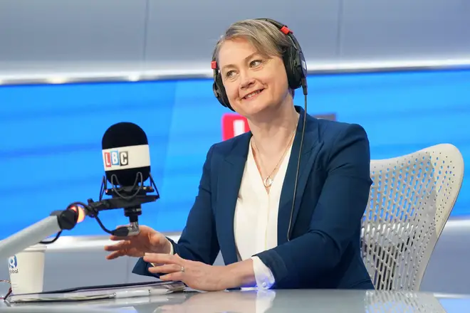 Home Secretary Yvette Cooper takes part in the Call the Cabinet phone-in during LBC’s Nick Ferrari at Breakfast show. eiqrqidqiqrqinv