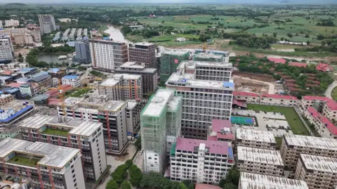 Natalie Thomas/BBC A drone shot of Shwe Kokko 