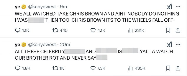 Kanye then turned his attention to another disgraced rapper, Chris Brown , who has a history of violence against women, including assaulting ex-girlfriend Rihanna in 2009