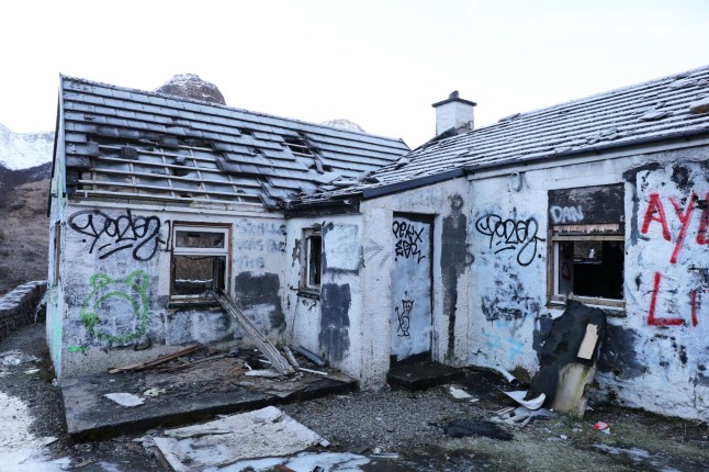 Mandatory Credit: Photo by Peter Jolly/REX/Shutterstock (14999331g) The cottage at Glencoe which was once owned by Jimmy Savile. Demolition has been delayed to a bat survey not been completed. Cottage that was once owned by Jimmy Savile, Glencoe, UK - 11 Dec 2024