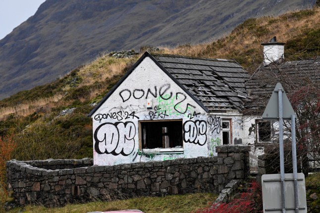 Mandatory Credit: Photo by Garry F McHarg/REX/Shutterstock (14989849d) The Jimmy Saville Cottage in Glencoe continues to be a blot on the Landscape as it is regulary covered in graffiti and vandalised. The cottage in Glencoe was owned by serial paedophile and sexual abuser Jimmy Saville. Jimmy Saville Cottage, Glencoe, Scotland - 07 Dec 2024