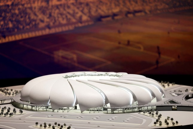 Soccer Football - FIFA expected to confirm Saudi Arabia as 2034 World Cup hosts - Riyadh, Saudi Arabia - December 11, 2024 A model of the proposed Aramco Stadium is seen inside the Saudi Arabia World Cup bid exhibition REUTERS/Hamad I Mohammed