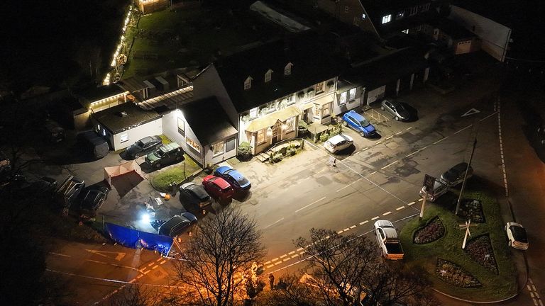 Scene of fatal Shooting at Three Horseshoes pub in Knockholt, Kent, on Friday evening (February 14, 2025). Pics show pub, scene of shooting in car park, forensic teams, officers at cordon
Source: UKNIP. Pics bought in, no credit 
https://uknip.photoshelter.com/gallery/kent-mum-Shot/G0000vhRIXA_Fp6I
 eiqekiqkhiqhxinv