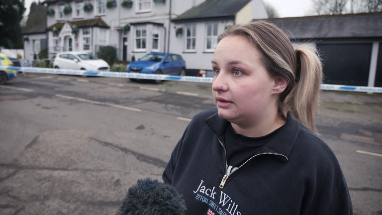 still of local resident Vicky Hesketh from SN footage from scene of fatal shooting at The Three Horseshoes pub in Knockholt, Kent