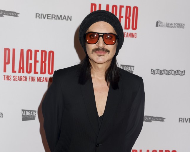 Mandatory Credit: Photo by Cat Morley/SOPA Images/REX/Shutterstock (14759313c) Brian Molko attends the Placebo: This Search For Meaning Premiere at VUE in Leicester Square, London. Placebo: This Search For Meaning Premiere, VUE in Leicester Square, London - 03 Oct 2024