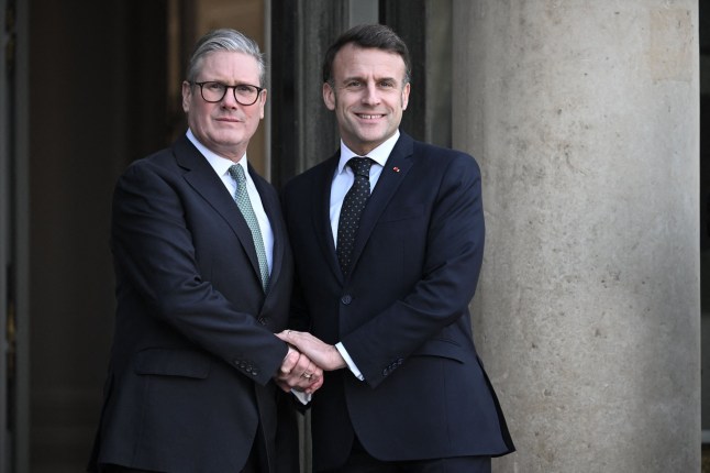 Mandatory Credit: Photo by Blondet Eliot/ABACA/Shutterstock (15155534bh) French President Emmanuel Macron welcomes Prime Minister Keir Starmer, before an informal summit of European leaders to discuss the situation in Ukraine and European security at The Elysee Presidential Palace in Paris, France on February 17, 2025. Meeting On The Situation In Ukraine - Paris, France - 17 Feb 2025 eiqkiqtkikinv