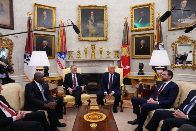 US President Donald Trump and US Vice President JD Vance meeting Prime Minister Sir Keir Starmer and UK Foreign Secretary David Lammy in the Oval Office at the White House in Washington DC. Picture date: Thursday February 27, 2025. PA Photo. See PA story POLITICS Starmer. Photo credit should read: Carl Court/PA Wire