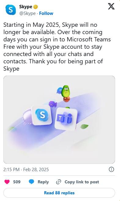 Microsoft ’retiring’ Skype later this year - and telling users to switch eiqtiqueiqehinv