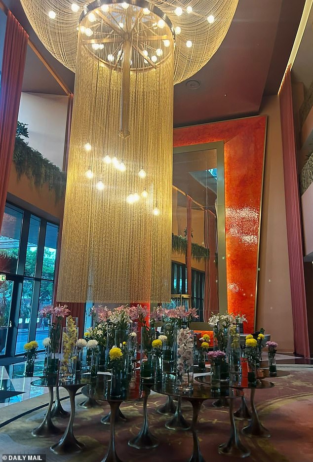 As the newlyweds step into the Savoy Palace they will be surrounded by luxury with the huge 33-ft-high metal chandelier with fresh floral arrangements underneath in the foyer