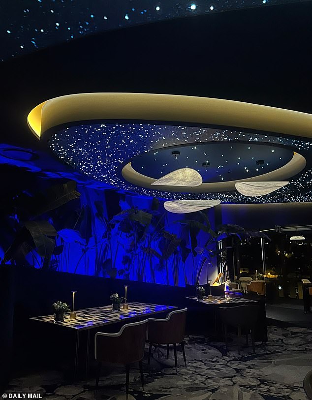 Heading to the rooftop, Ronaldo and Georgina’s wedding party can find themselves transported to outer space in the extravagant Galáxia Seafood restaurant