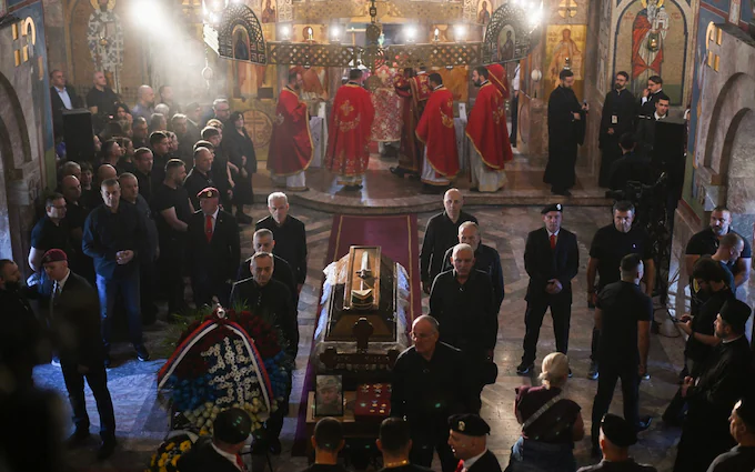 Ratko Mladic’s coffin in St Lukas church in Belgrad